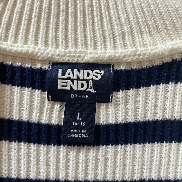 Lands' End Navy and White Striped Sweater - Picture 2 of 5